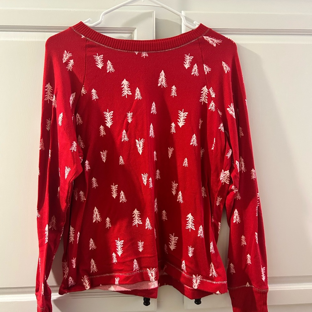 Red Sweater with White Tree Pattern